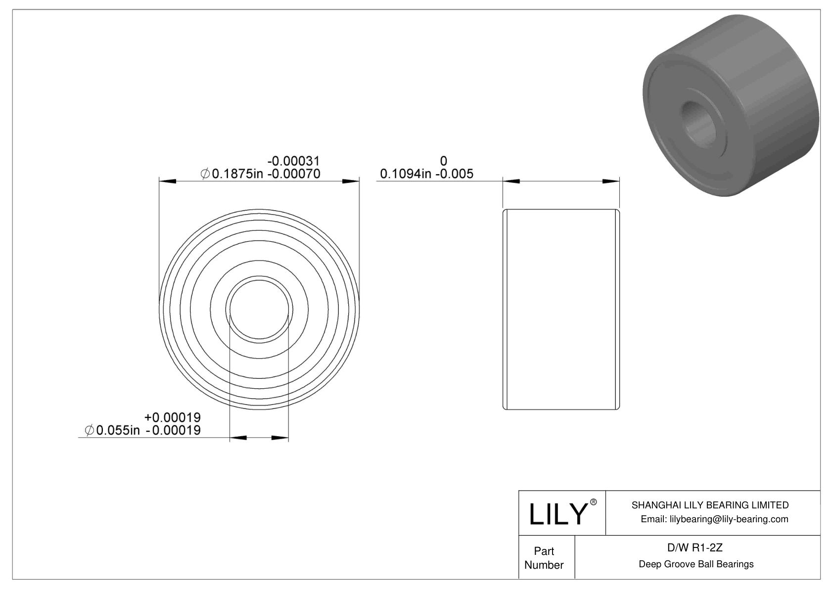 D/W R1-2Z 不锈钢深沟球轴承 cad drawing