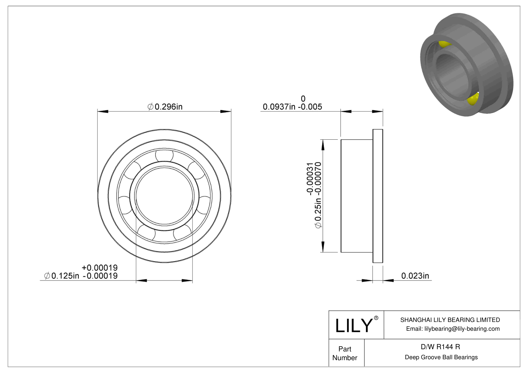 D/W R144 R Flanged Ball Bearings cad drawing