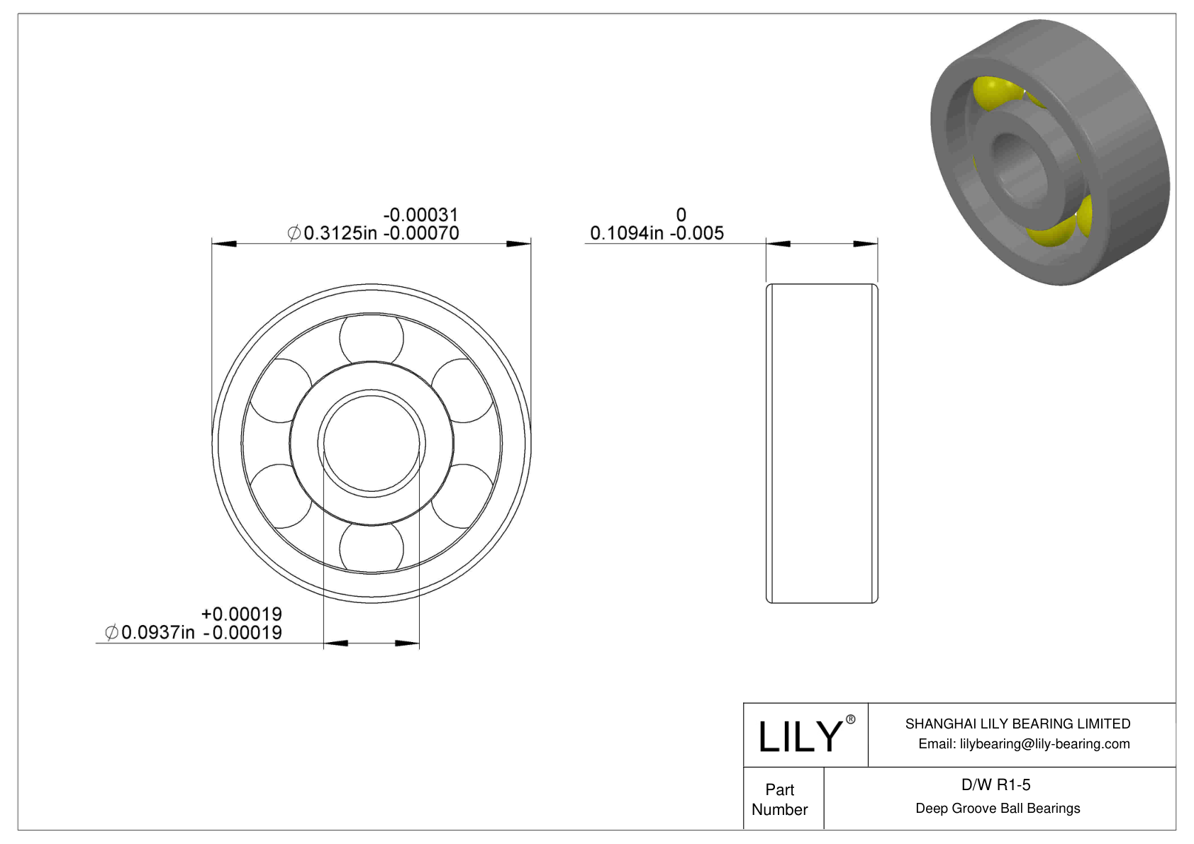 D/W R1-5 不锈钢深沟球轴承 cad drawing