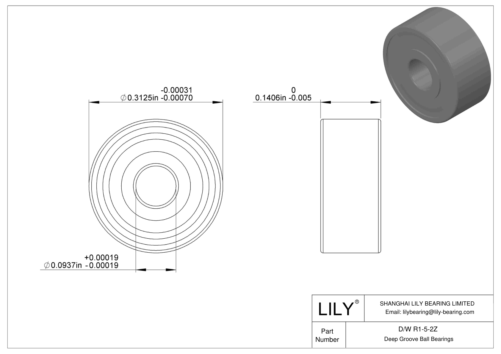 D/W R1-5-2Z Rodamientos rígidos de bolas de acero inoxidable cad drawing