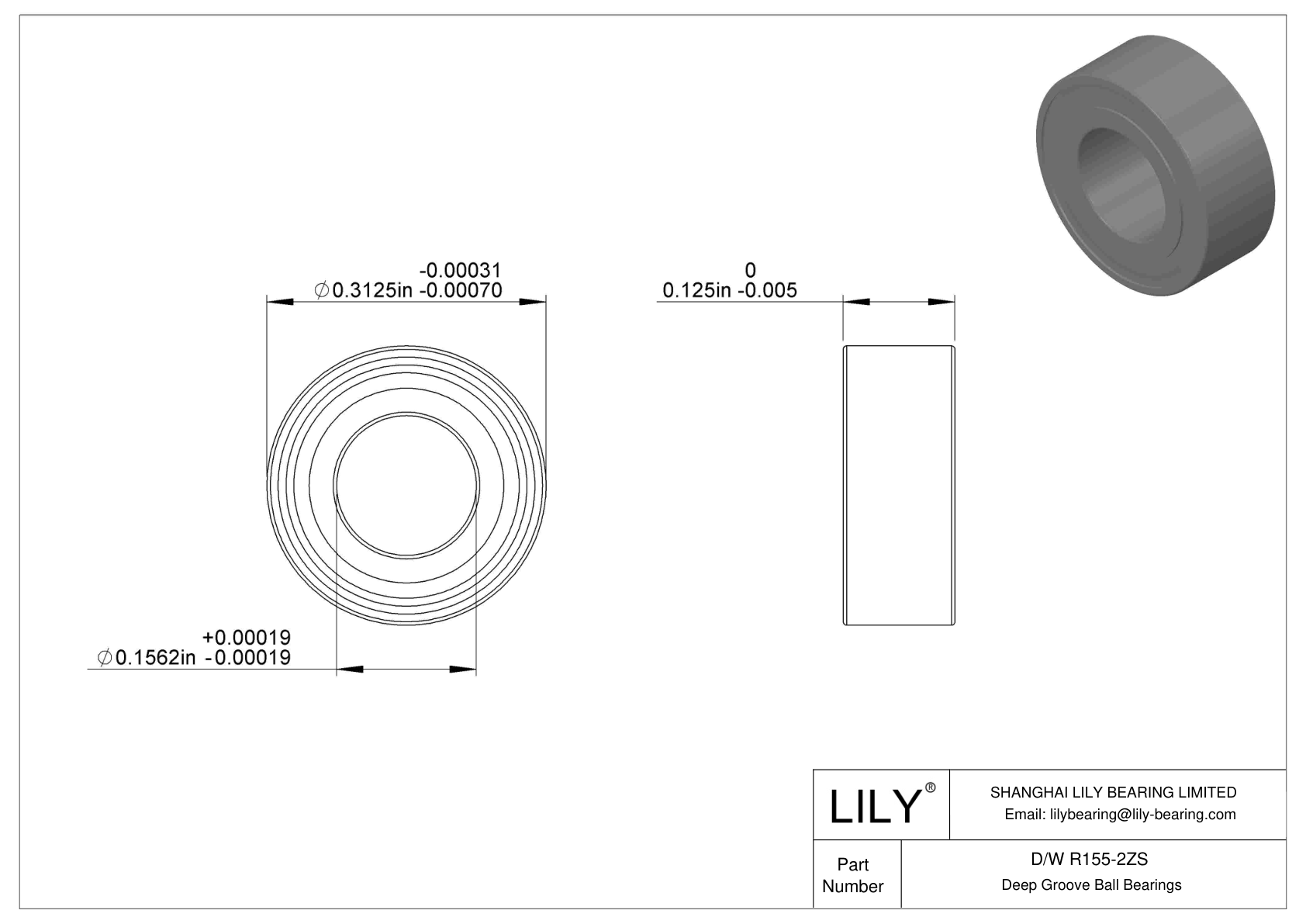 D/W R155-2ZS 不锈钢深沟球轴承 cad drawing