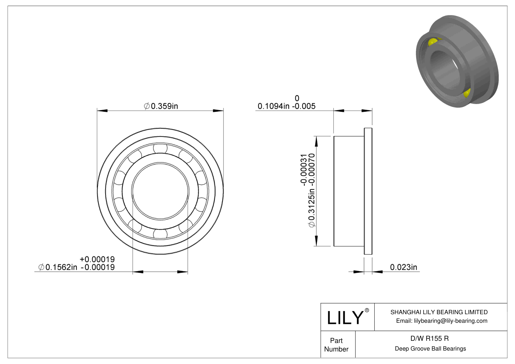 D/W R155 R Flanged Ball Bearings cad drawing