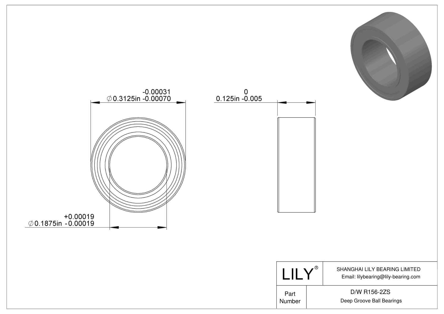 D/W R156-2ZS 不锈钢深沟球轴承 cad drawing