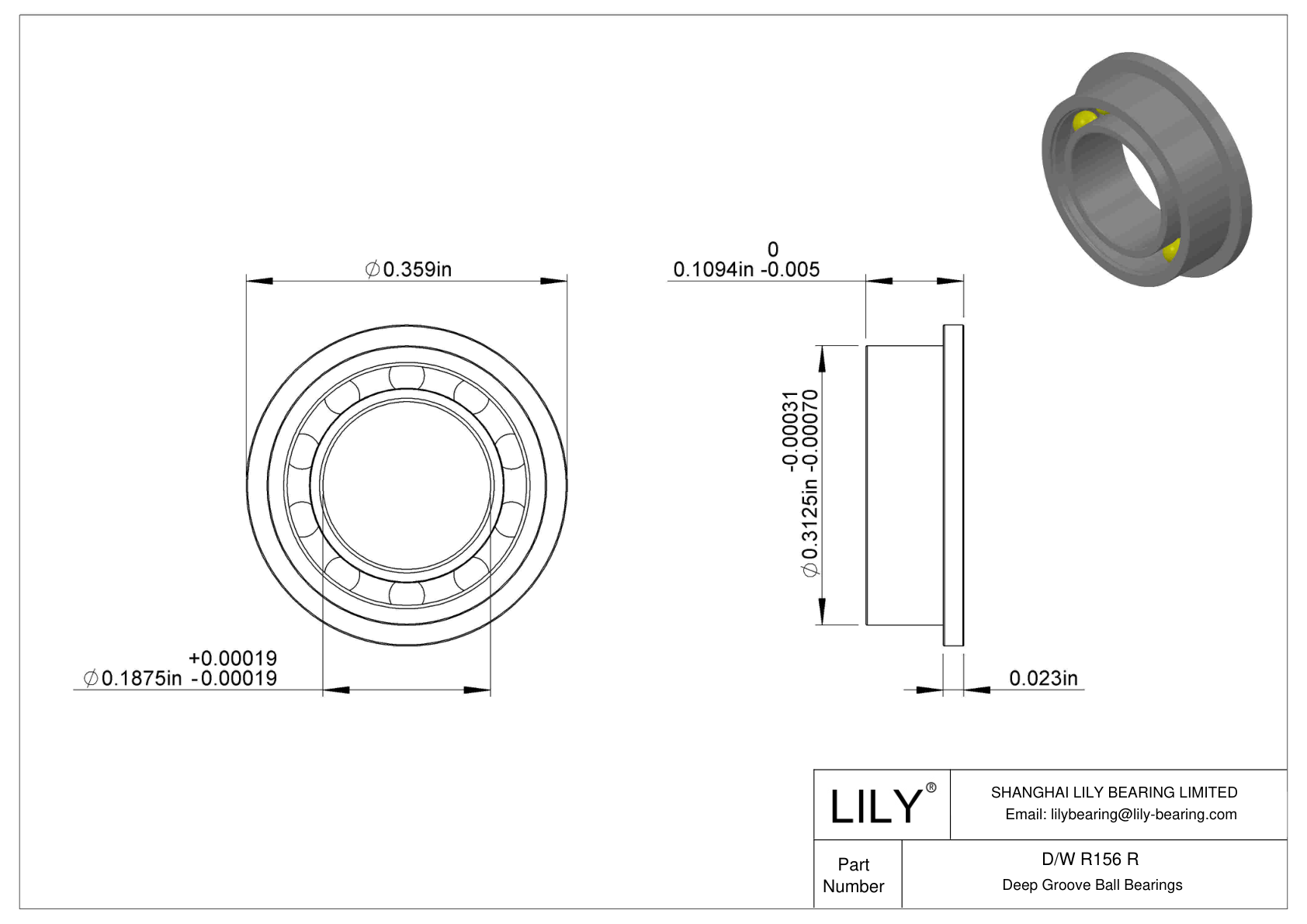 D/W R156 R Flanged Ball Bearings cad drawing