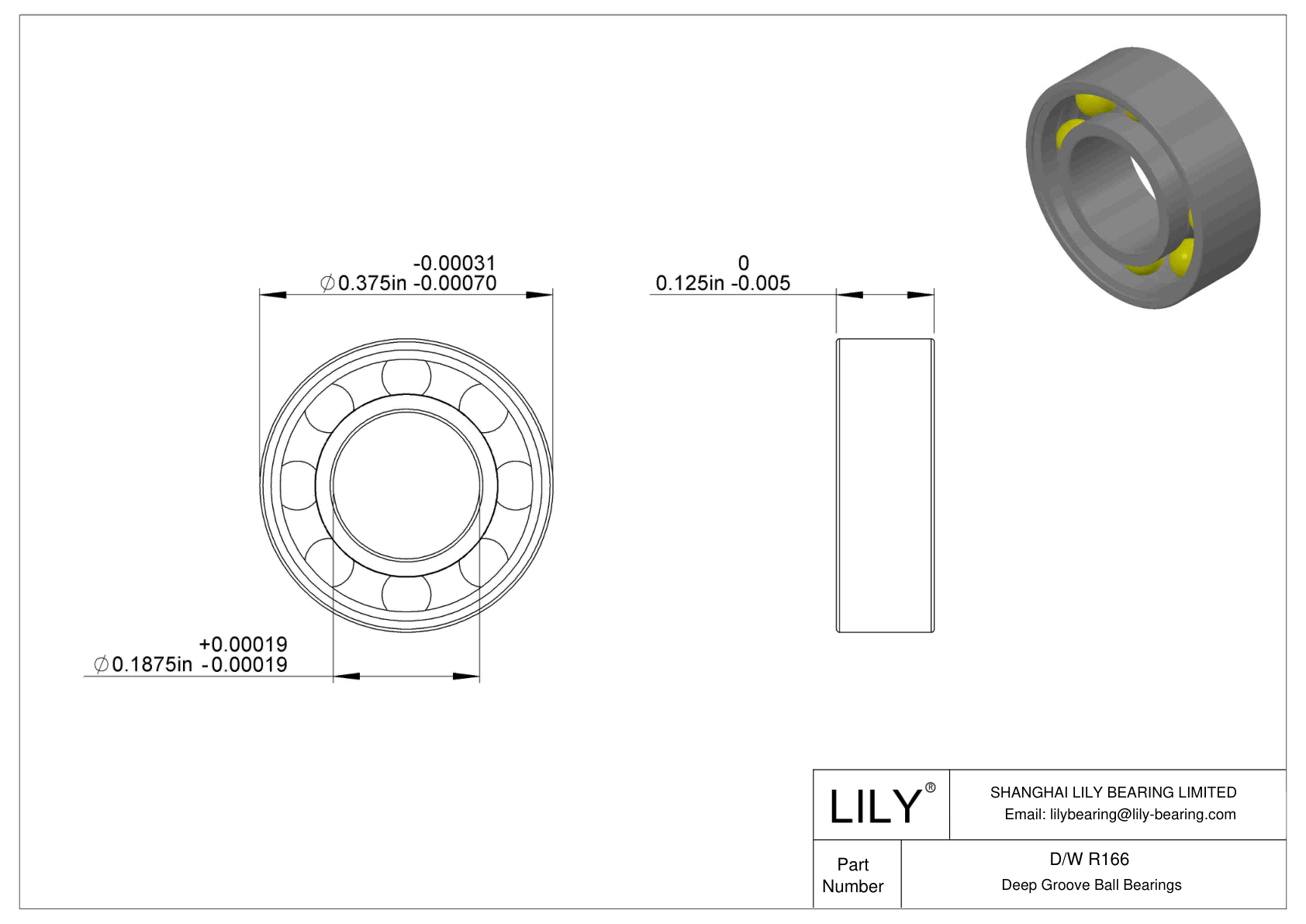 D/W R166 Rodamientos rígidos de bolas de acero inoxidable cad drawing