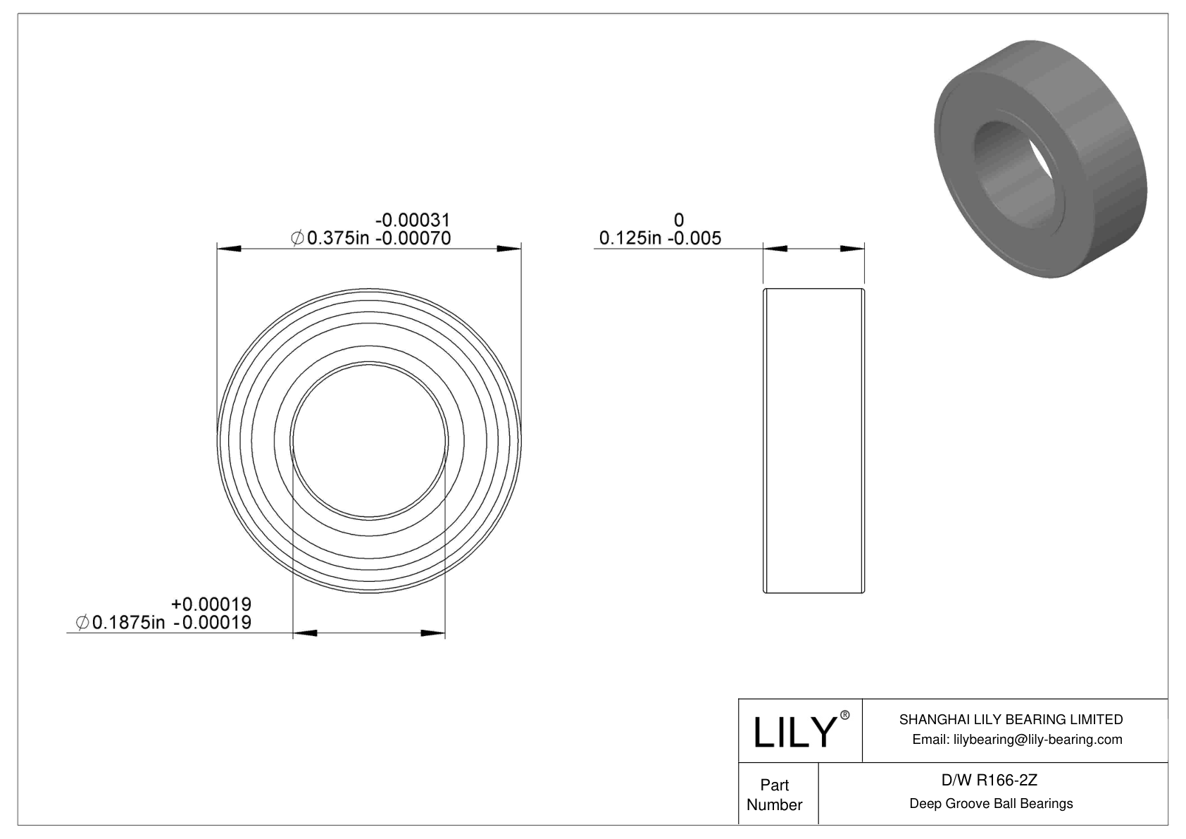 D/W R166-2Z Rodamientos rígidos de bolas de acero inoxidable cad drawing