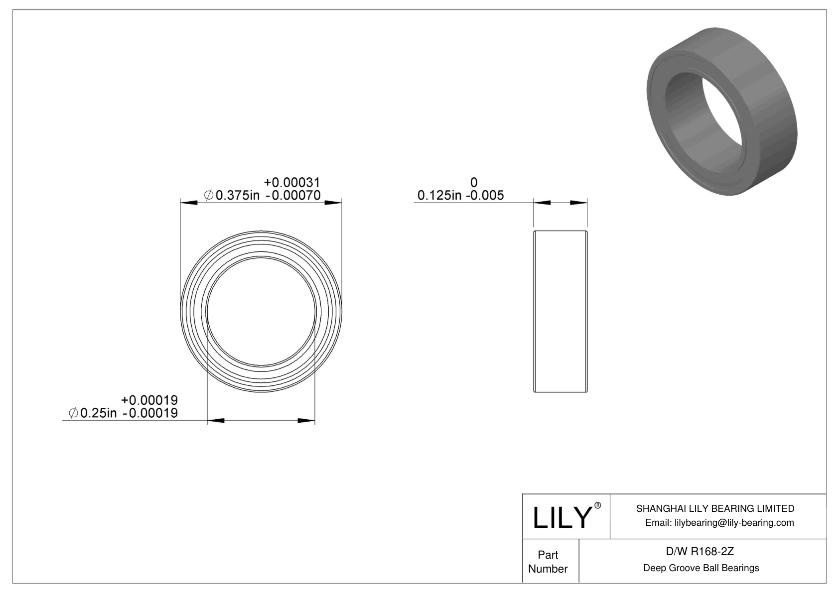 D/W R168-2Z 不锈钢深沟球轴承 cad drawing