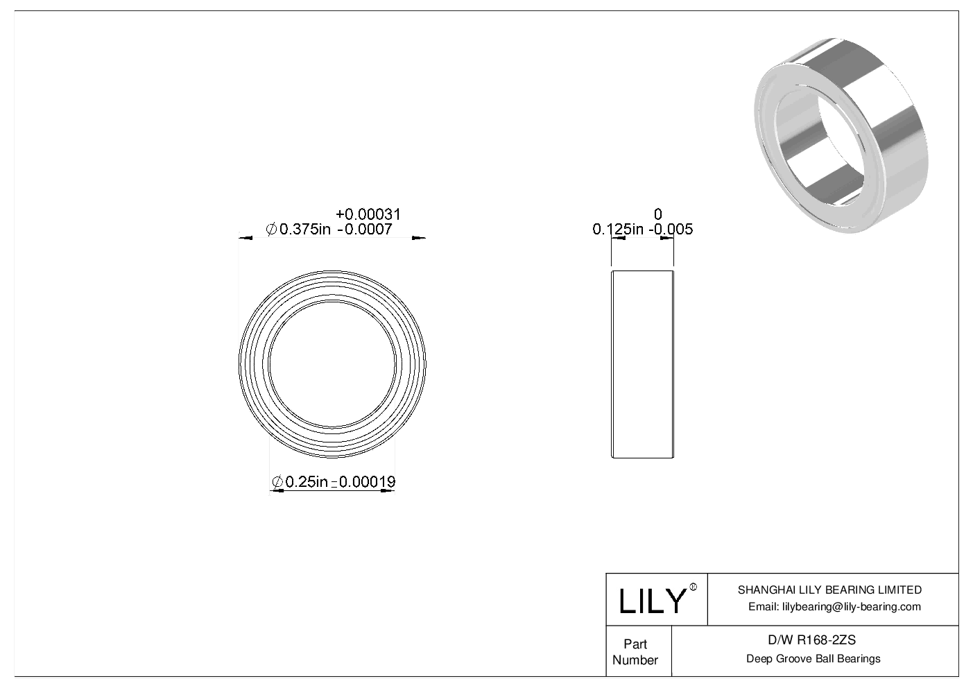 D/W R168-2ZS Rodamientos rígidos de bolas de acero inoxidable cad drawing