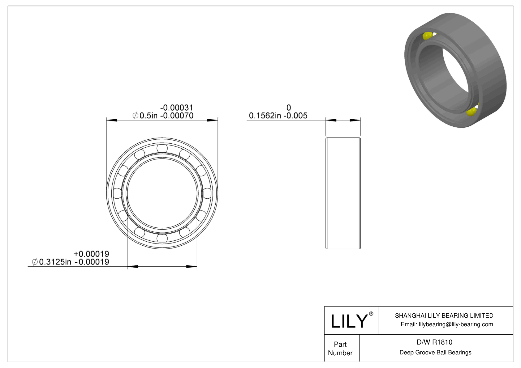 D/W R1810 Stainless Steel Deep Groove Ball Bearings cad drawing