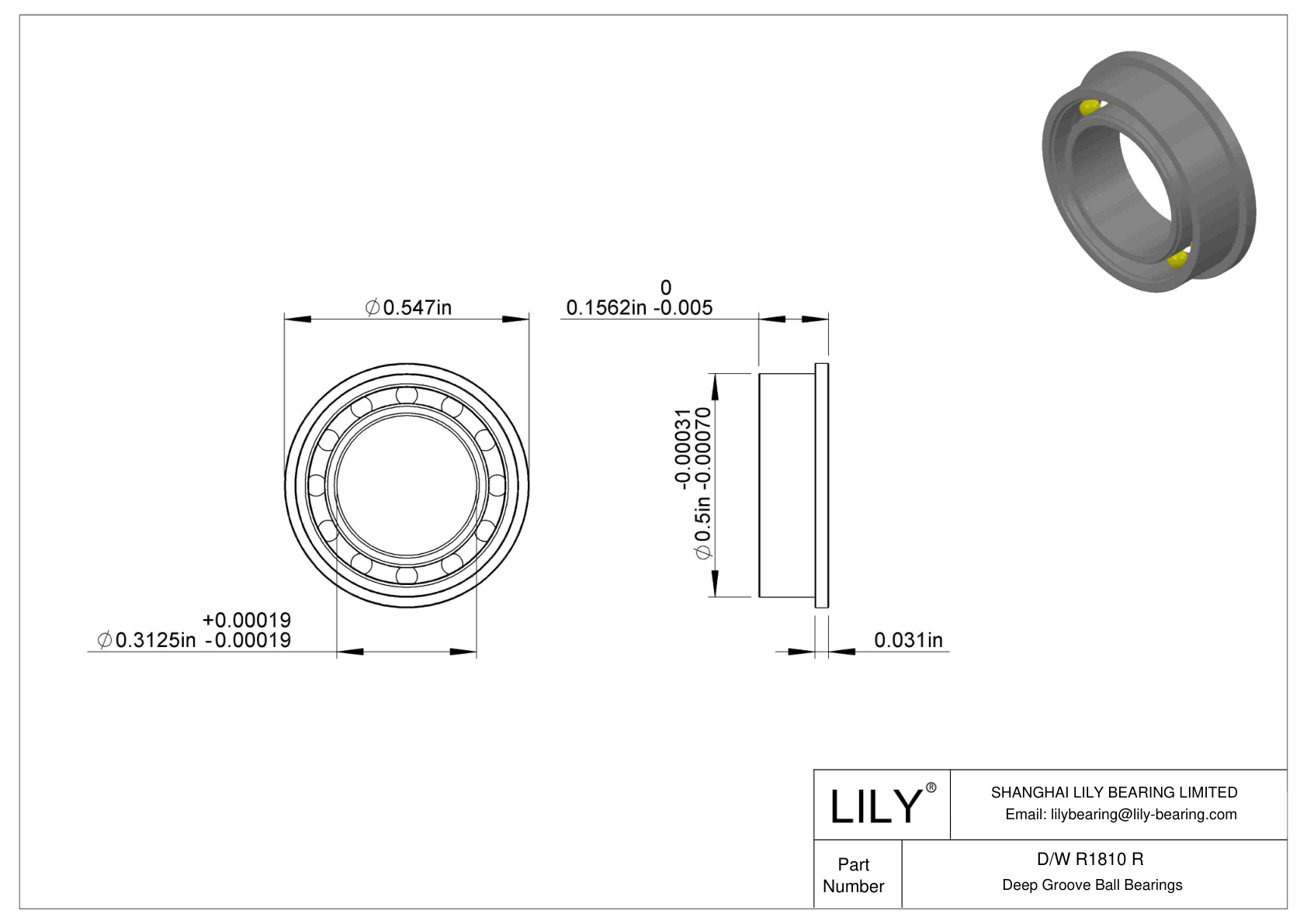 D/W R1810 R Flanged Ball Bearings cad drawing