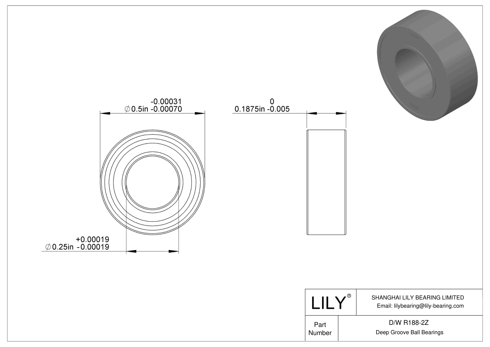 D/W R188-2Z 不锈钢深沟球轴承 cad drawing