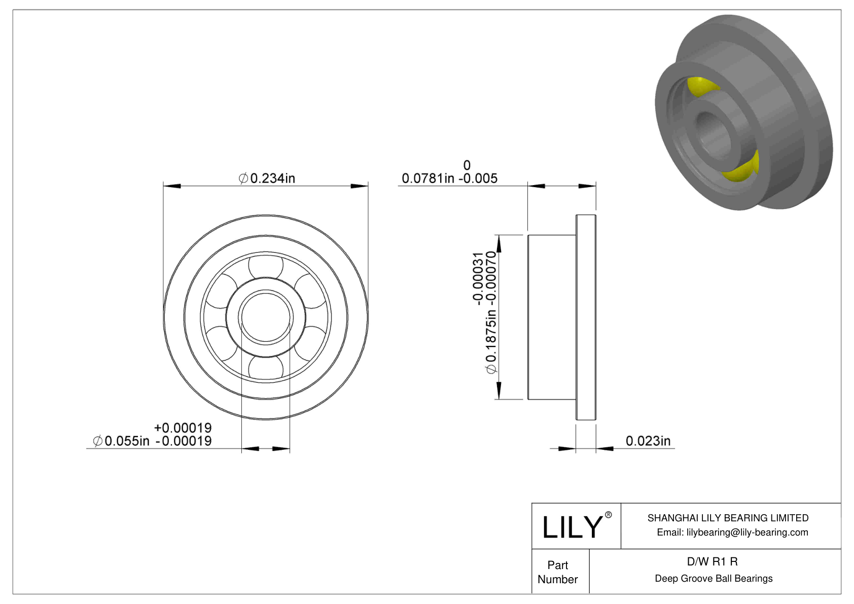 D/W R1 R Flanged Ball Bearings cad drawing