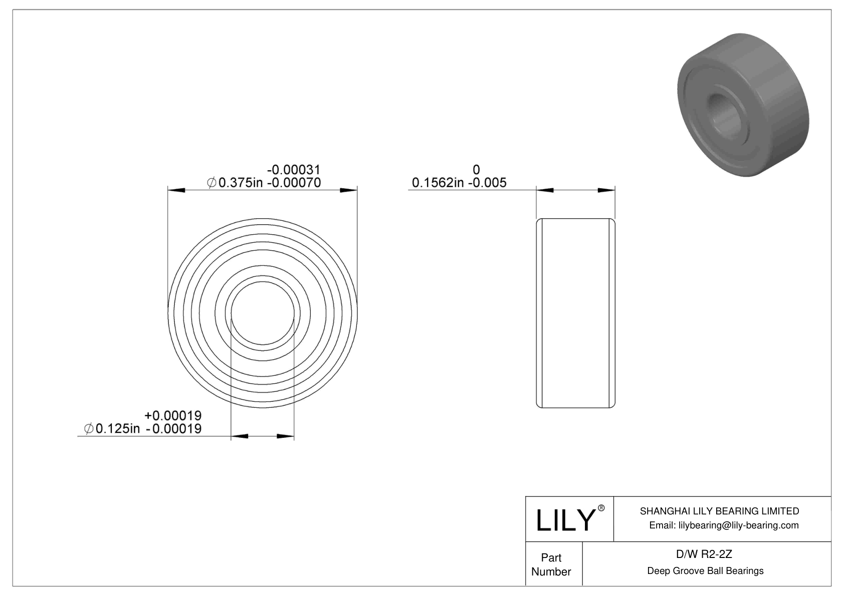 D/W R2-2Z 不锈钢深沟球轴承 cad drawing