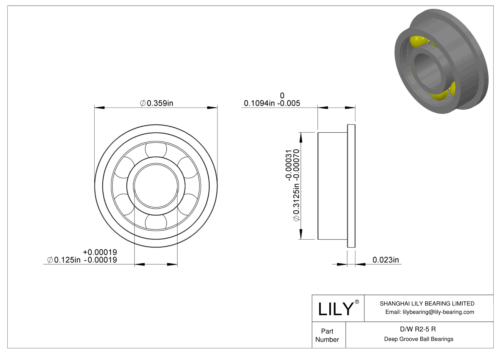 D/W R2-5 R Flanged Ball Bearings cad drawing