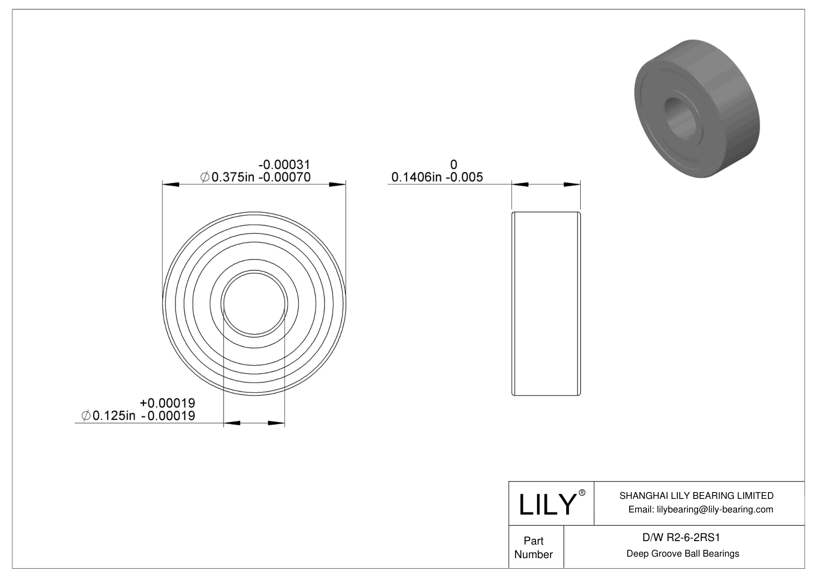 D/W R2-6-2RS1 Rodamientos rígidos de bolas de acero inoxidable cad drawing