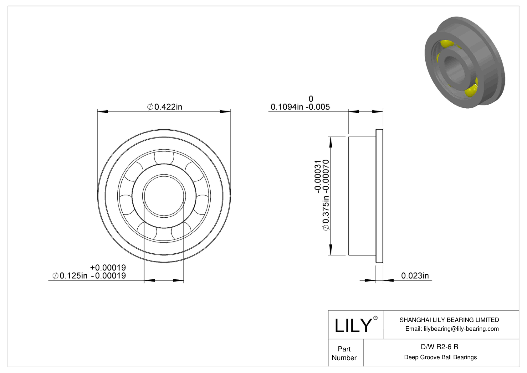 D/W R2-6 R Flanged Ball Bearings cad drawing