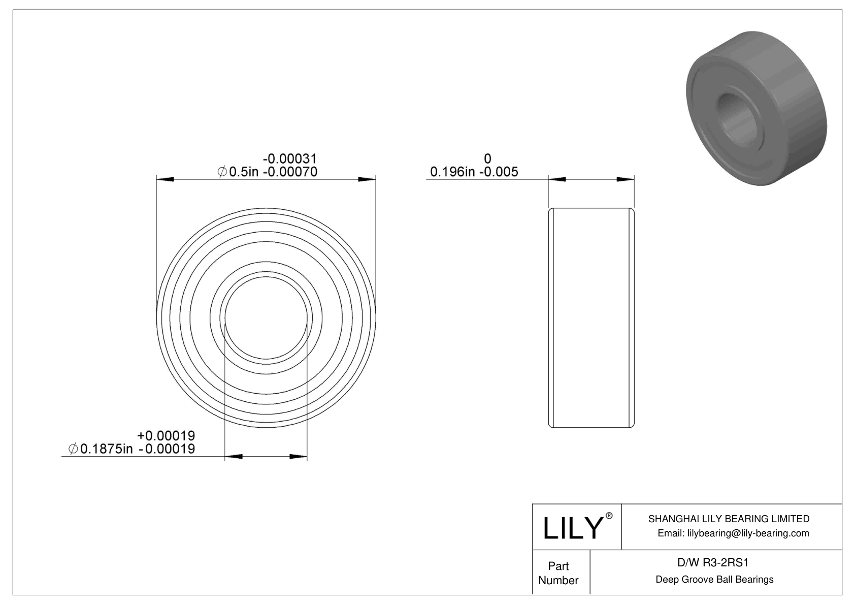 D/W R3-2RS1 Rodamientos rígidos de bolas de acero inoxidable cad drawing