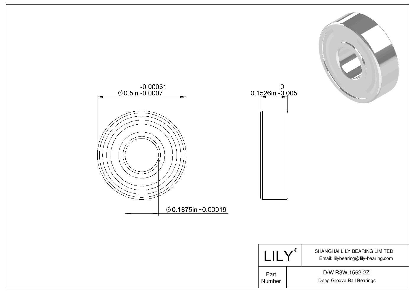 D/W R3W.1562-2Z Stainless Steel Deep Groove Ball Bearings cad drawing