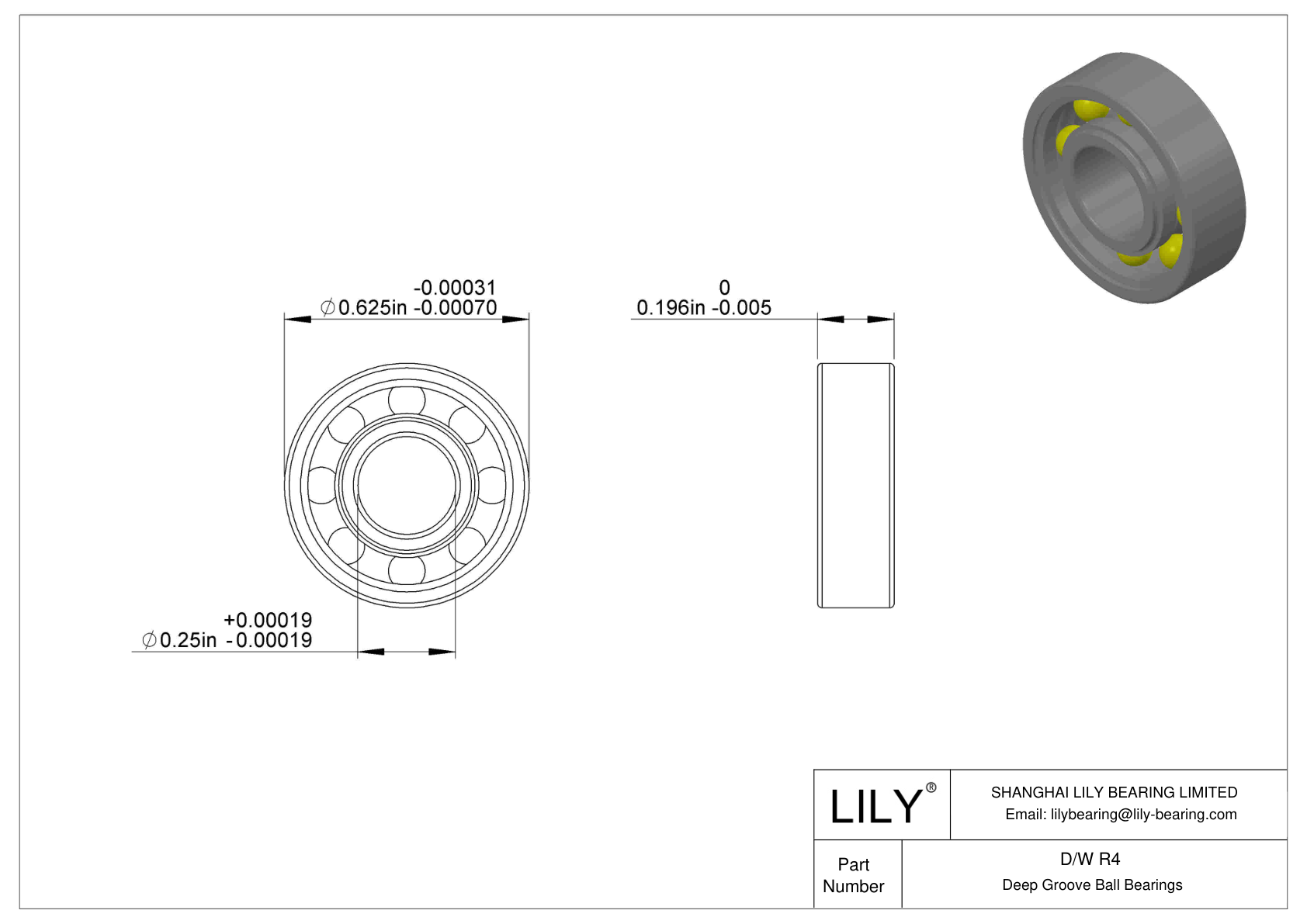 D/W R4 不锈钢深沟球轴承 cad drawing