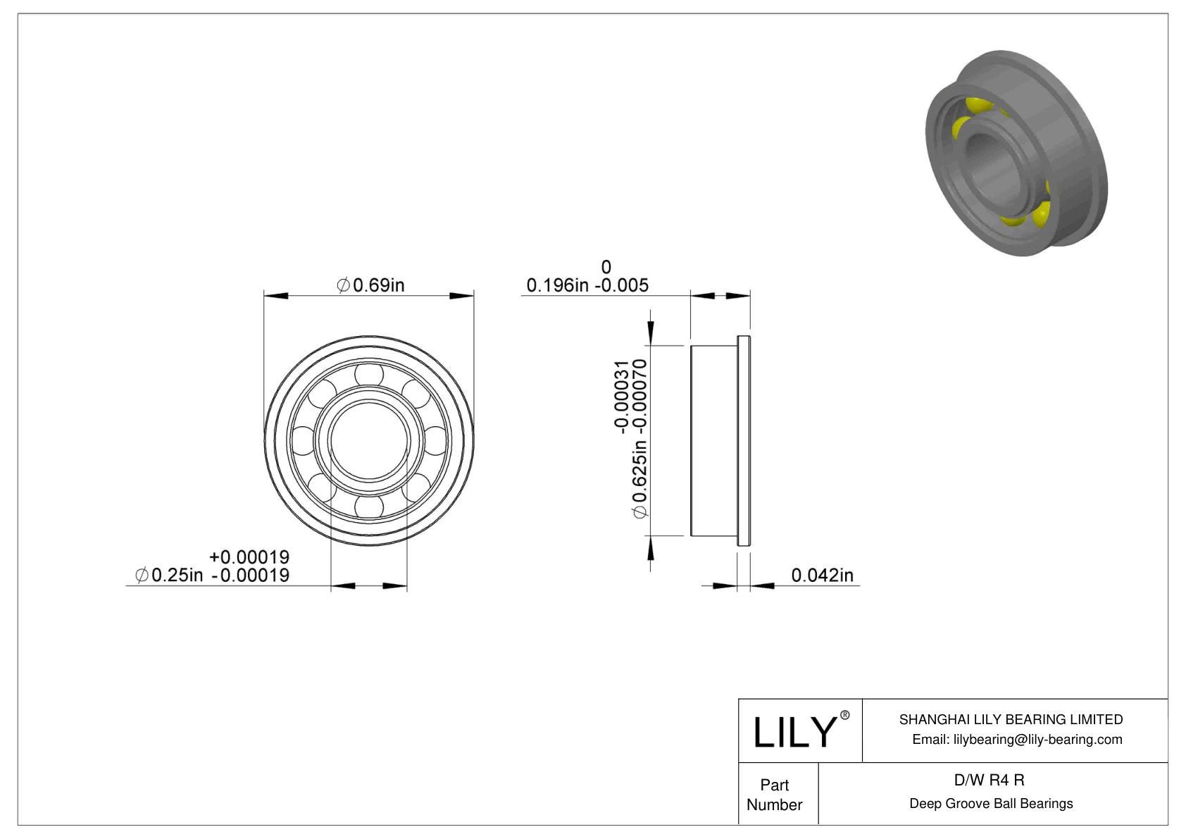 D/W R4 R Flanged Ball Bearings cad drawing