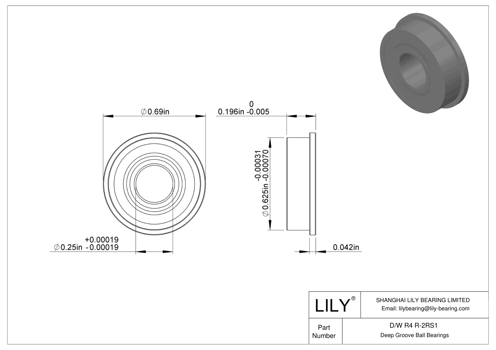 D/W R4 R-2RS1 Flanged Ball Bearings cad drawing