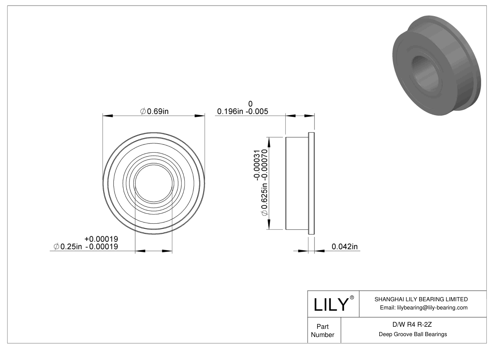 D/W R4 R-2Z Flanged Ball Bearings cad drawing