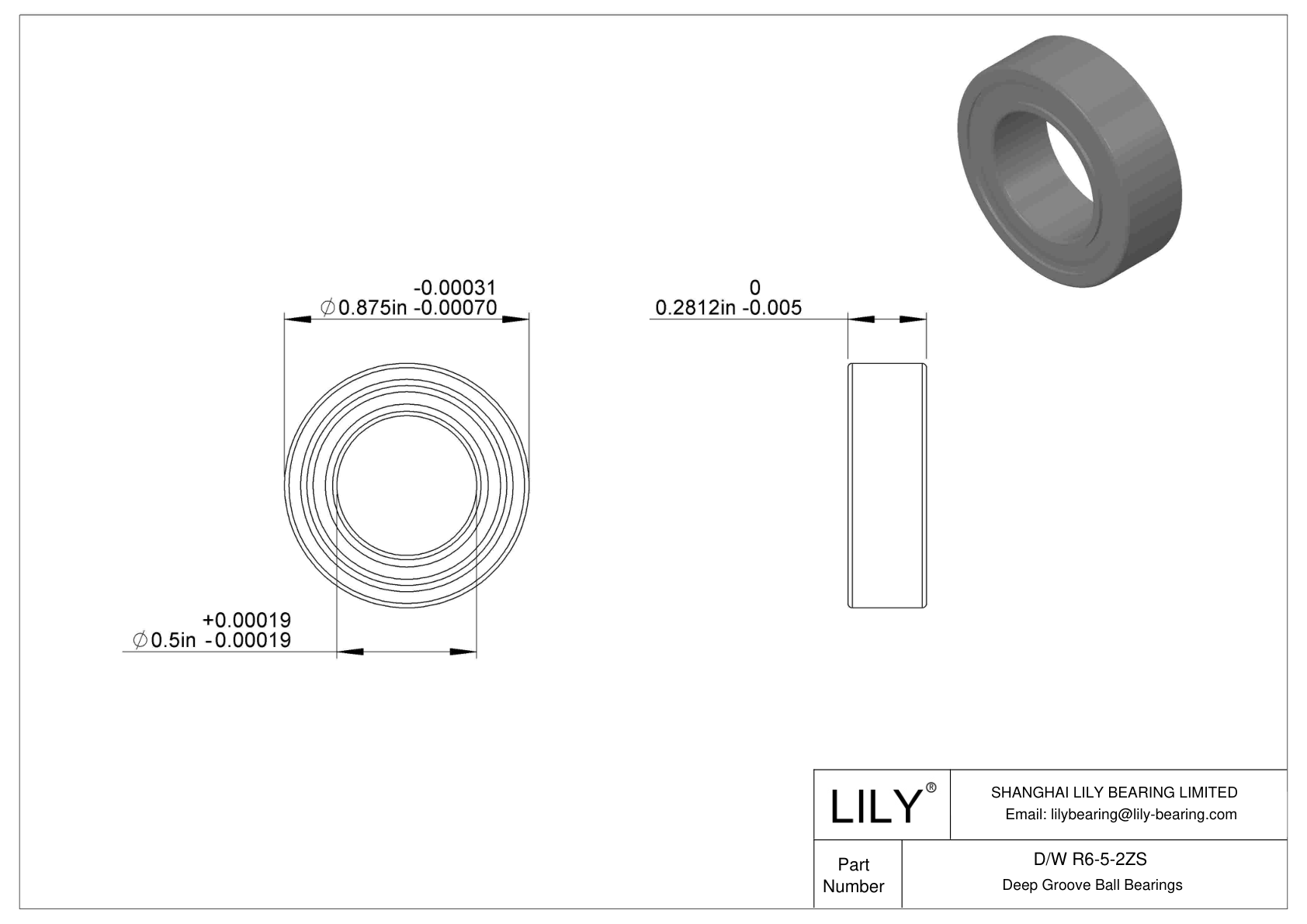 D/W R6-5-2ZS Rodamientos rígidos de bolas de acero inoxidable cad drawing