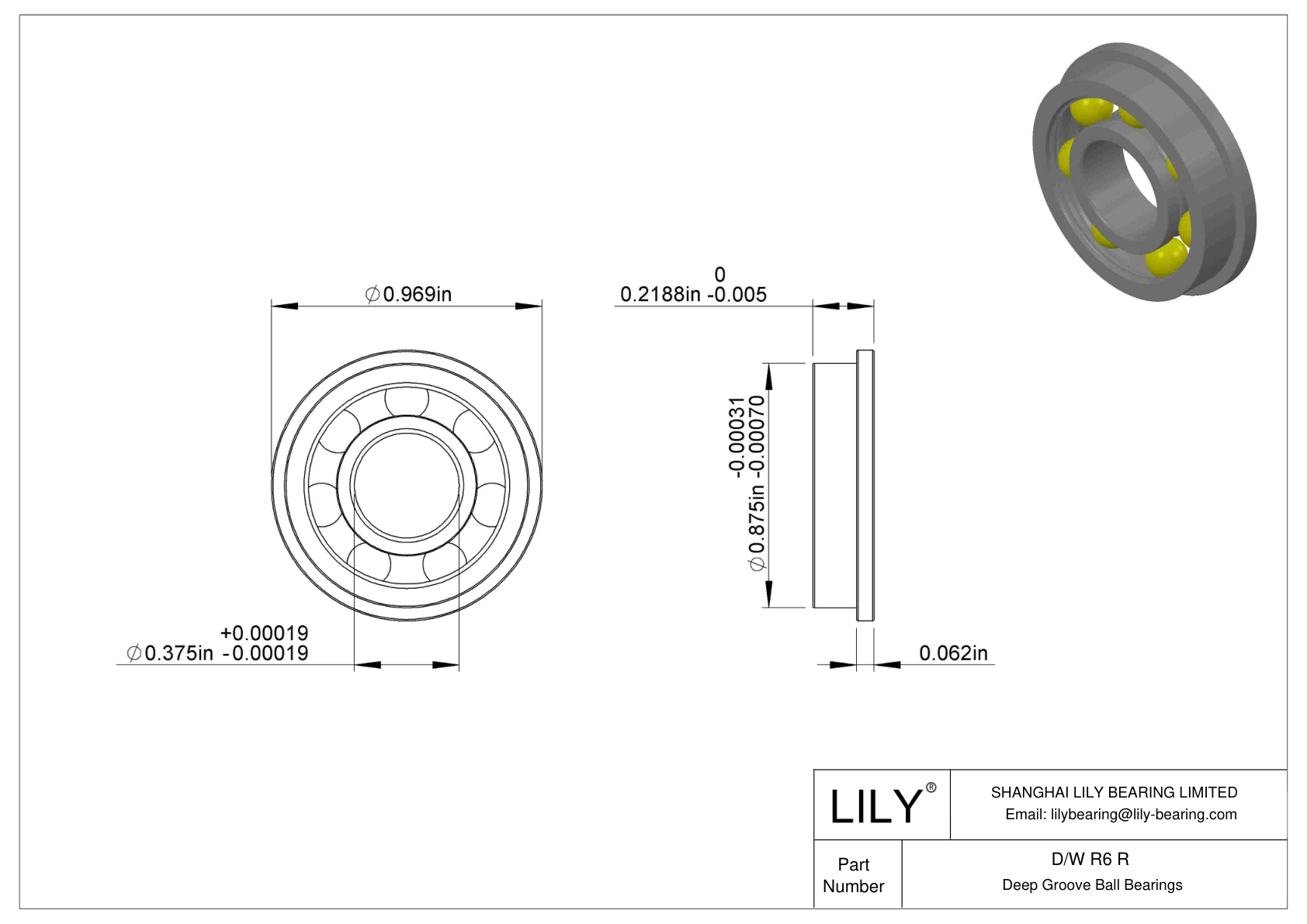 D/W R6 R Flanged Ball Bearings cad drawing