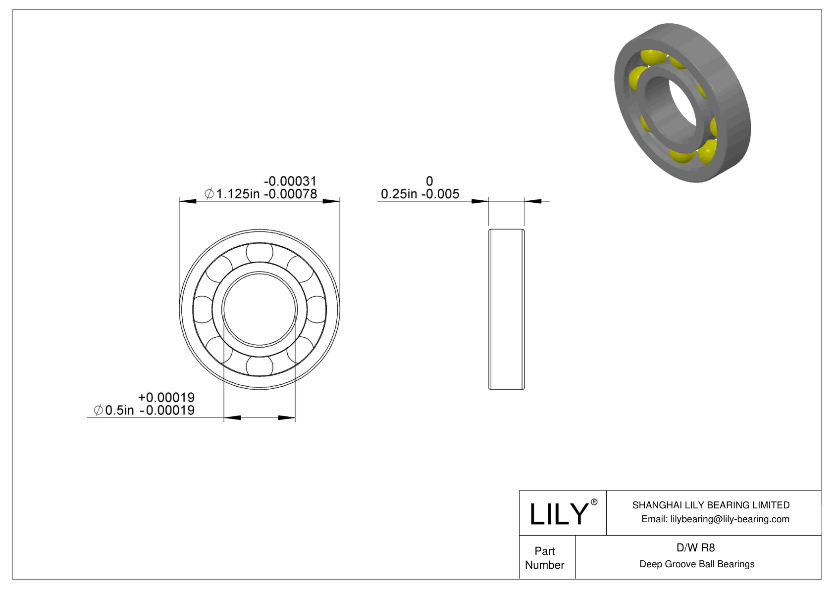 D/W R8 不锈钢深沟球轴承 cad drawing