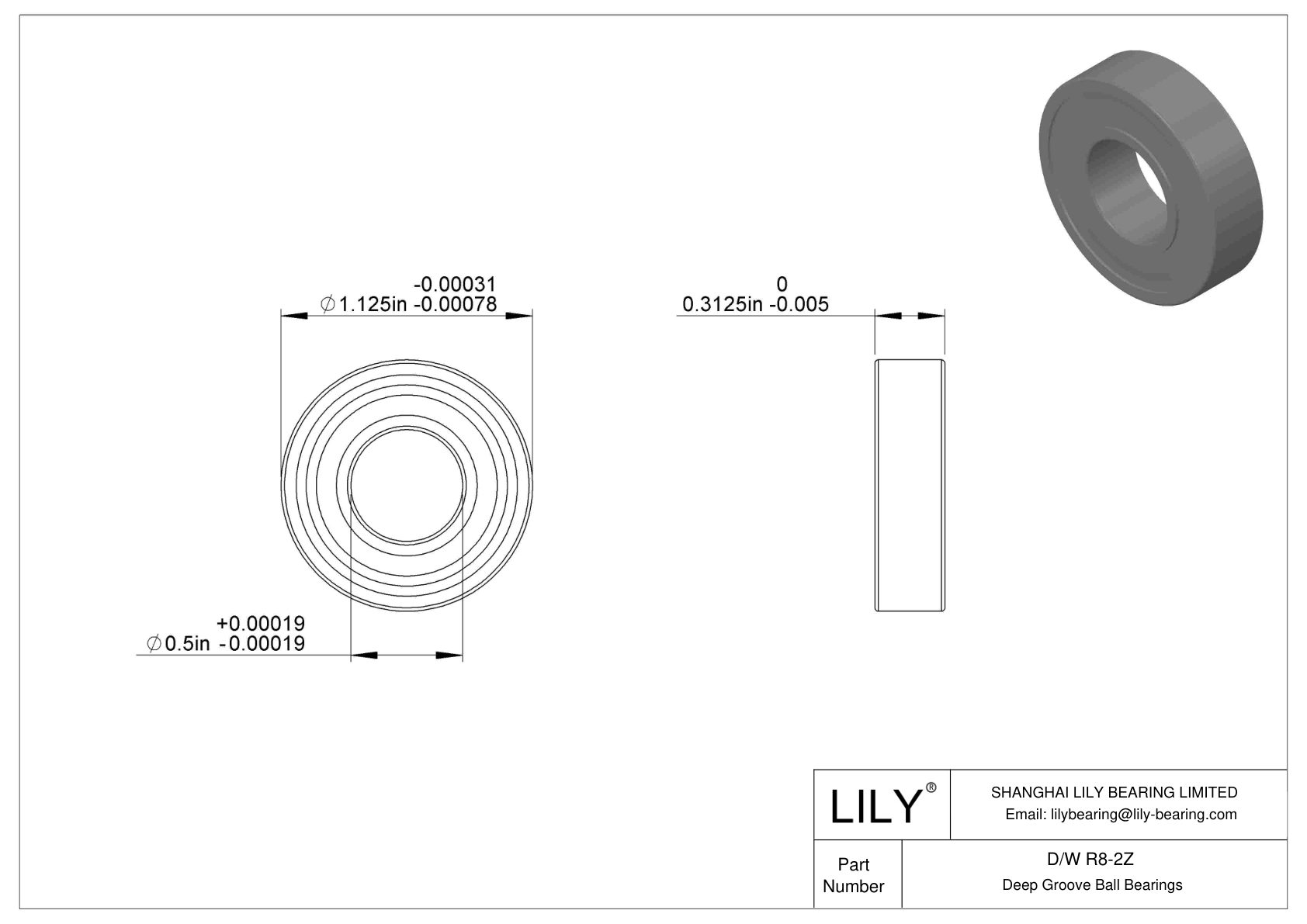 D/W R8-2Z 不锈钢深沟球轴承 cad drawing