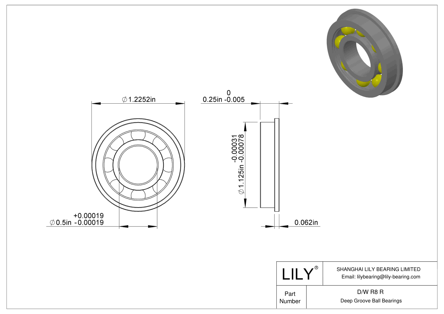D/W R8 R Flanged Ball Bearings cad drawing