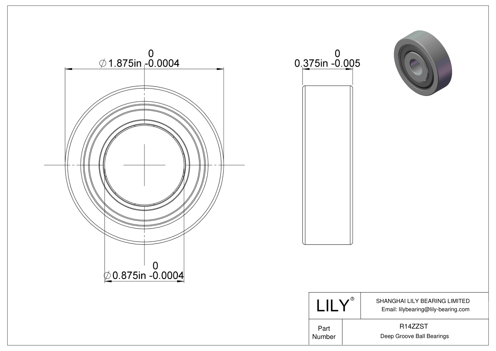 R14ZZST Rodamientos rígidos de bolas de una hilera cad drawing