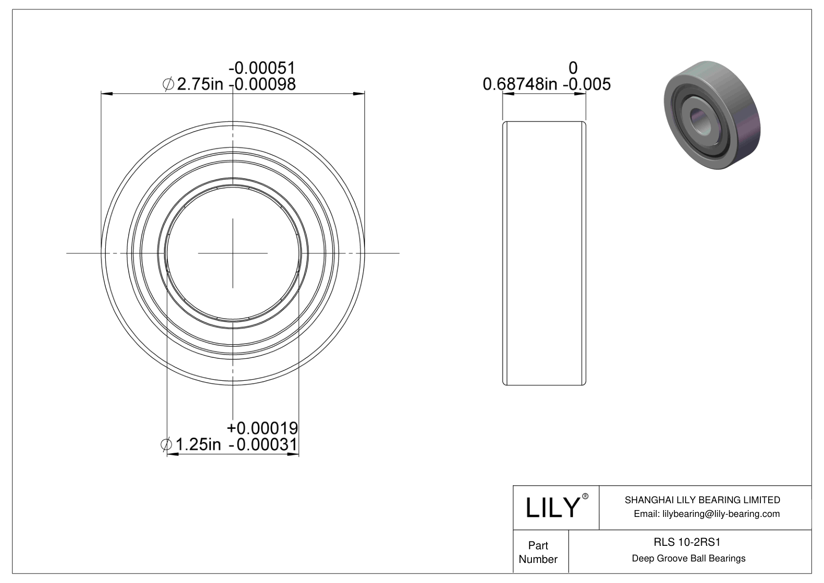 RLS 10-2RS1 单列深沟球轴承 cad drawing