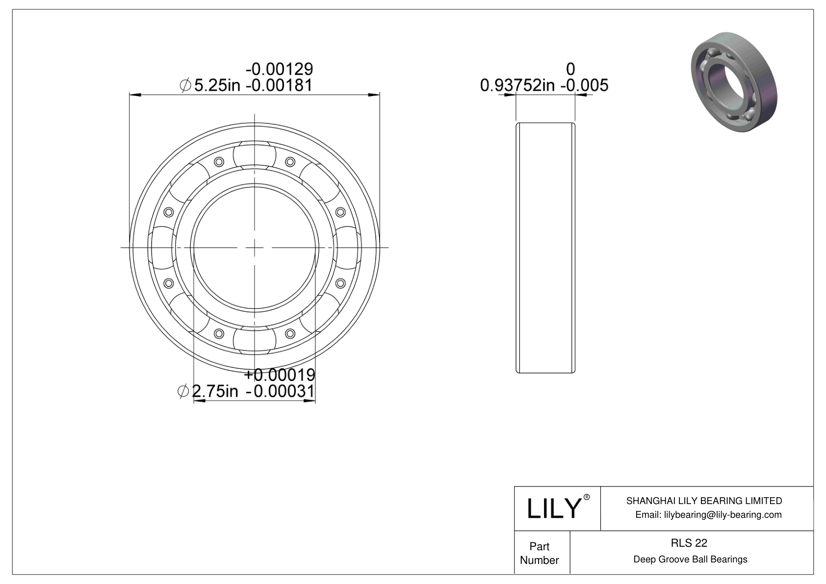 RLS 22 Rodamientos rígidos de bolas de una hilera cad drawing