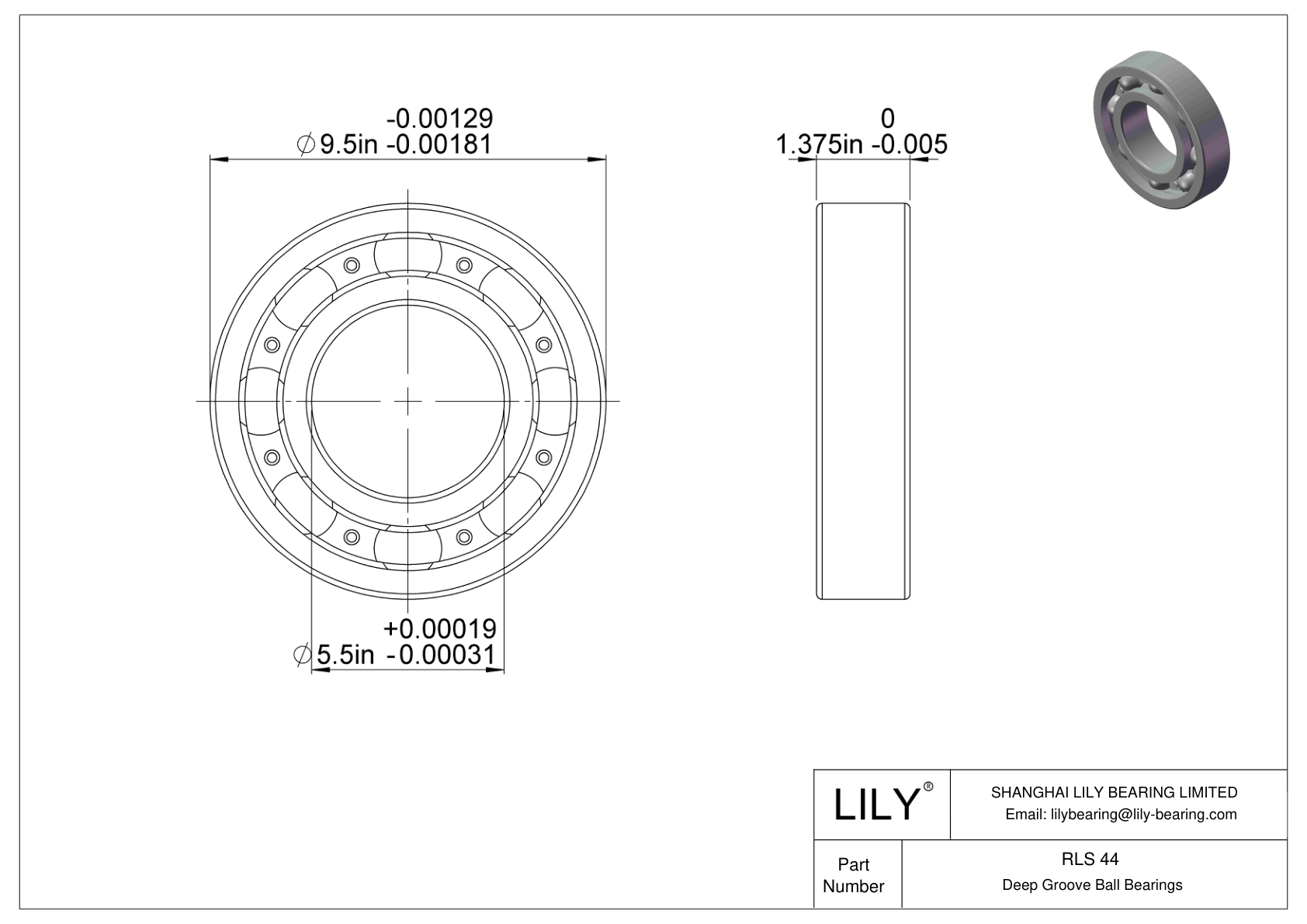 RLS 44 Rodamientos rígidos de bolas de una hilera cad drawing