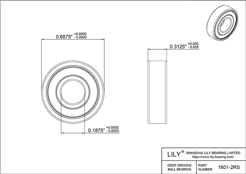 S1601 2rs AISI440C Stainless Steel Ball Bearings cad drawing
