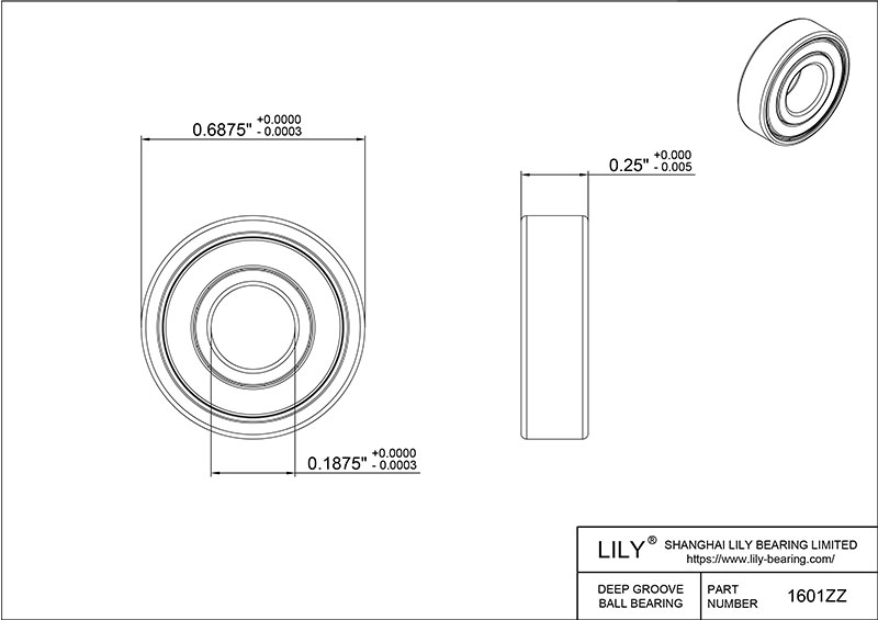 S1601zz AISI440C Stainless Steel Ball Bearings cad drawing