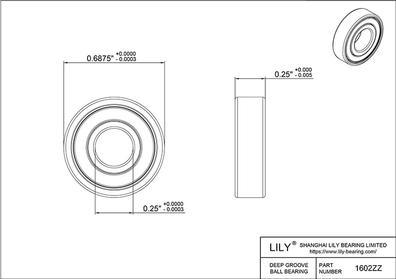 S1602zz AISI440C Stainless Steel Ball Bearings cad drawing