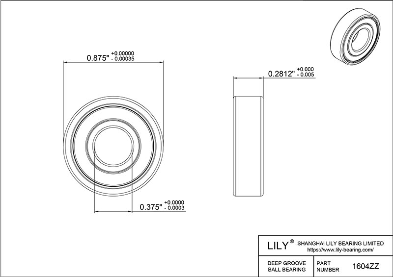 S1604zz AISI440C Stainless Steel Ball Bearings cad drawing