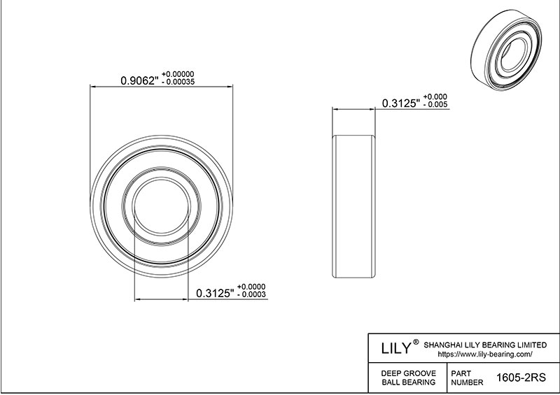 S1605 2rs AISI440C Stainless Steel Ball Bearings cad drawing