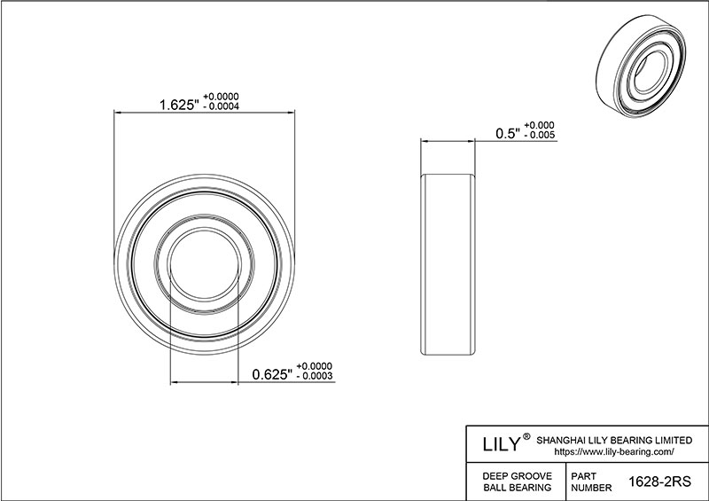S1628 2rs AISI440C Stainless Steel Ball Bearings cad drawing