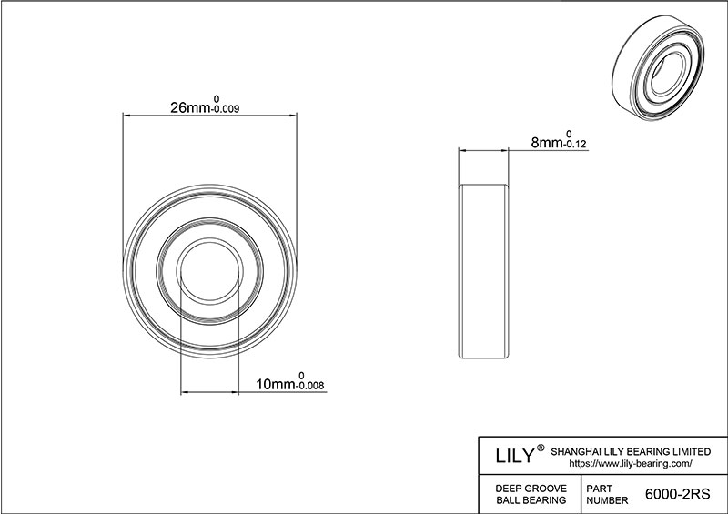S6000 2rs AISI440C Stainless Steel Ball Bearings cad drawing