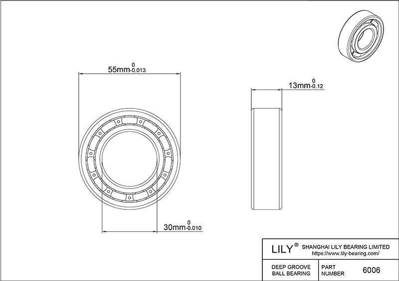 S6006 AISI440C Stainless Steel Ball Bearings cad drawing