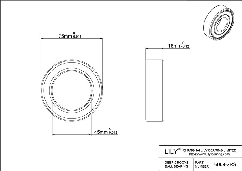 S6009 2rs AISI440C Stainless Steel Ball Bearings cad drawing