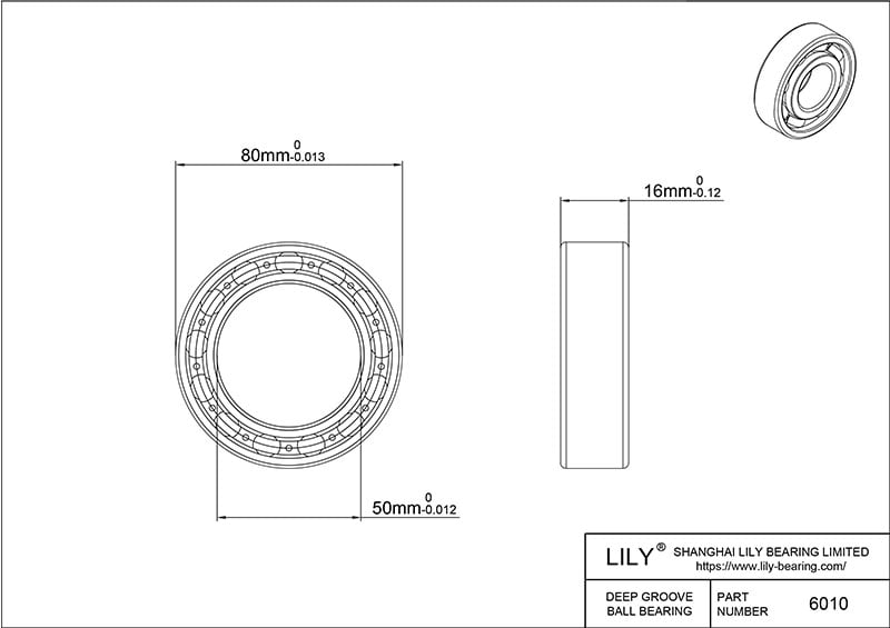 S6010 AISI440C Stainless Steel Ball Bearings cad drawing