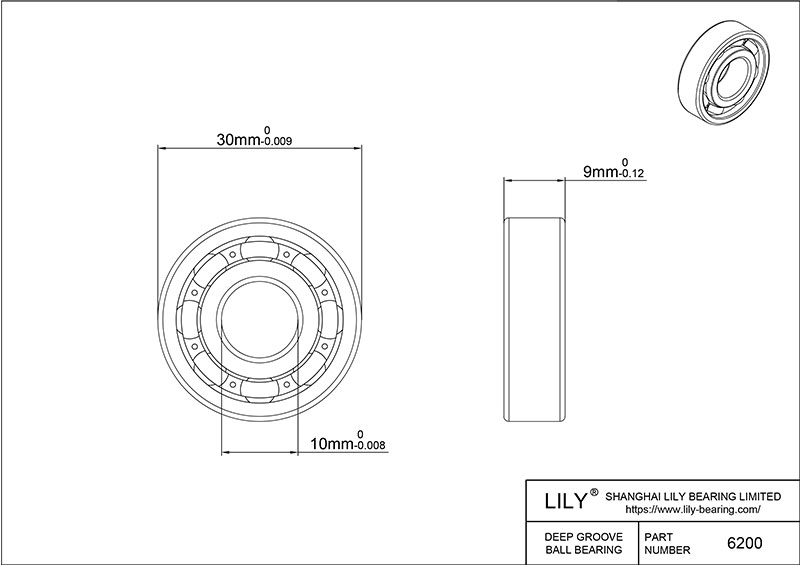 S6200 AISI440C Stainless Steel Ball Bearings cad drawing