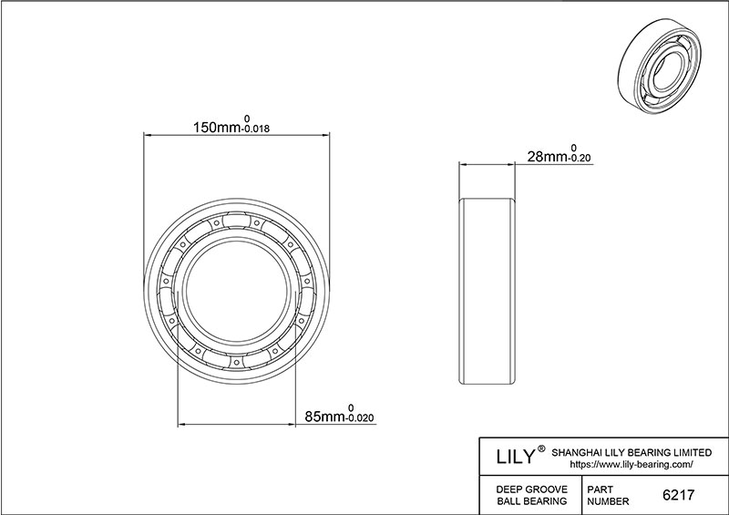 S6217 AISI440C Stainless Steel Ball Bearings cad drawing
