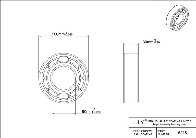 S6218 AISI440C Stainless Steel Ball Bearings cad drawing