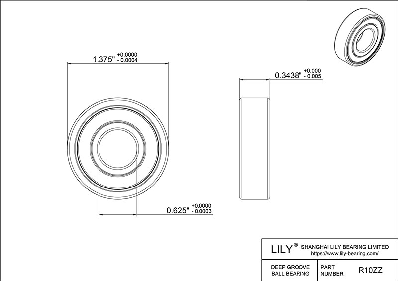 SR10zz AISI440C Stainless Steel Ball Bearings cad drawing