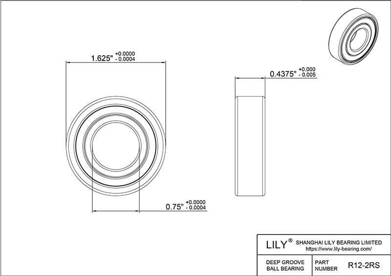SR12 2rs AISI440C Stainless Steel Ball Bearings cad drawing